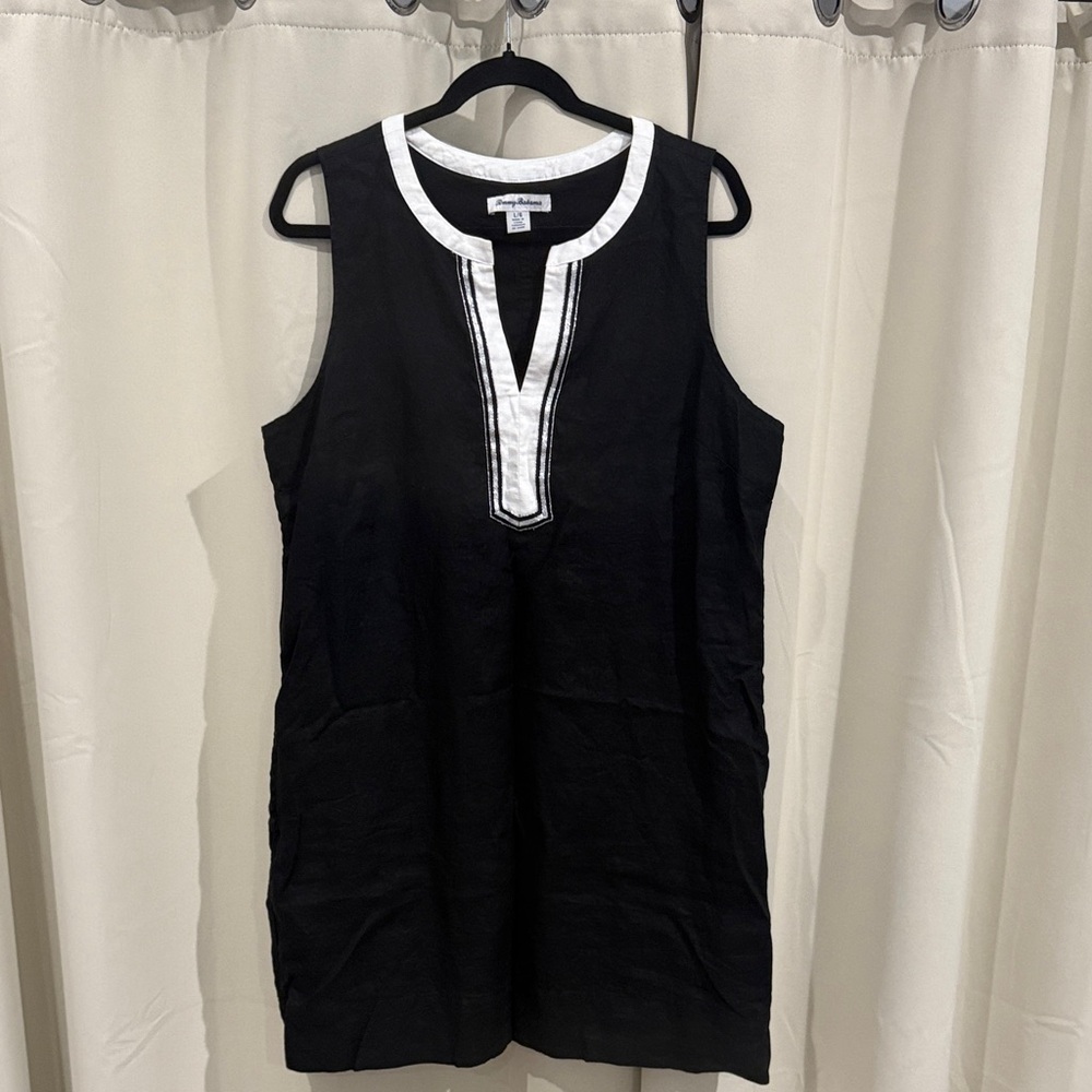 Tommy Bahama Black and White Mini Linen Dress Size L Preloved